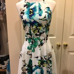 Green and blue floral dress